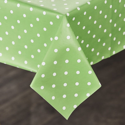 Circular PVC Coated Tablecloth - Waterproof Dining Table Surface Protector Cover - Measures 135cm Diameter, Green Spots