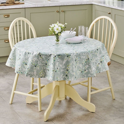 Circular PVC Coated Tablecloth - Waterproof Dining Table Surface Protector Cover - Measures 135cm Diameter, Juniper