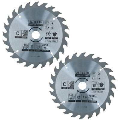 Circular Saw Blade 165mm x 16 / 20mm 24 Teeth TCT Cutting Disc Wood 2pc