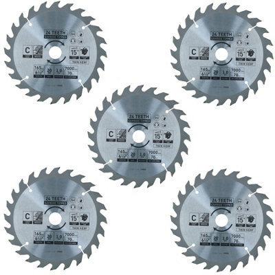 Circular Saw Blade 165mm x 16 / 20mm 24 Teeth TCT Cutting Disc Wood 5pc