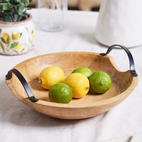 Circular Wood Tray with Handles Kitchen Platter Serving Plate