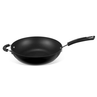 Circulon Total Black Round Hard Anodised Aluminium Non-Stick Stir-Fry Wok Pan with Helper Handle 30cm