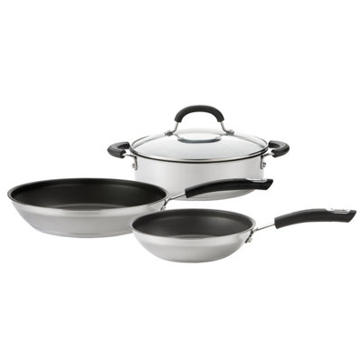 Circulon Total Silver Round Stainless Steel Dishwasher Safe Non-Stick Skillet and Casserole Dish Set Pack of 3