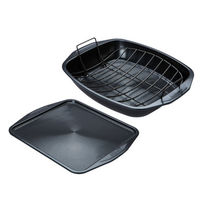 Circulon Ultimum Black Rectangle Carbon Steel Dishwasher Safe Non-Stick Roast and Bake Set Pack of 2