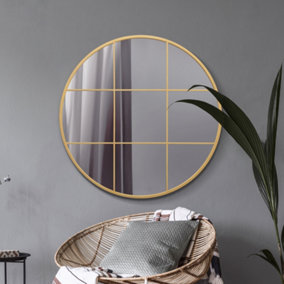 Circulus - Gold Metal Framed Round Window Wall Mirror 39" X 39" (100x100CM)