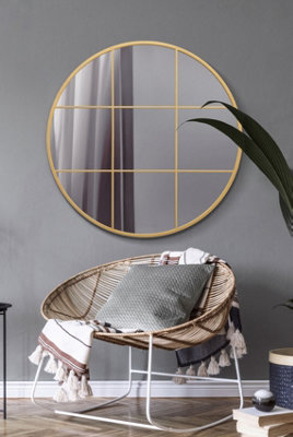 Circulus - Gold Metal Framed Round Window Wall Mirror 39