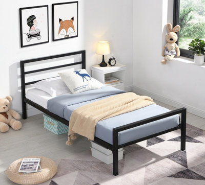 City Metal Bed Frame in Black Finish with Economy Spring Mattress, 3FT ...