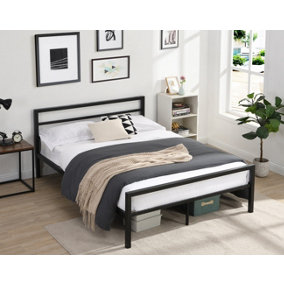 City Metal Bed Frame in Black Finish with Economy Spring Mattress, 4FT6 Double