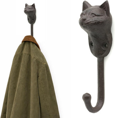 CKB LTD Cast Iron Cat Wall Hook Rustic Decorative Multi-Purpose Heavy ...