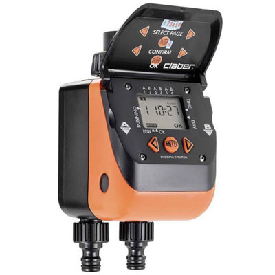 Claber Aquadue Duplo Evolution Dual Outlet Water Timer Automatic Garden ...