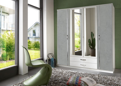 CLACK 4 Door 2 Drawer Mirror Grey And white