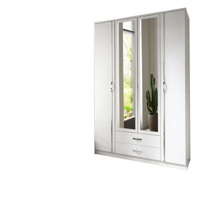 CLACK 4 Door 2 Drawer Mirror wardrobe WHITE