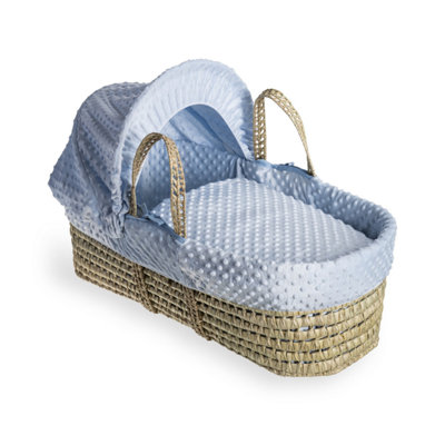 Clair de Lune Blue Dimple Palm Moses Basket With Natural Folding Stand