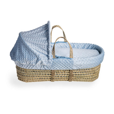 Clair de Lune Blue Dimple Palm Moses Basket With Natural Folding Stand