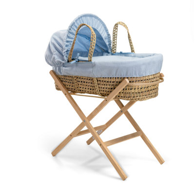 Clair de Lune Blue Waffle Palm Moses Basket With Natural Folding Stand