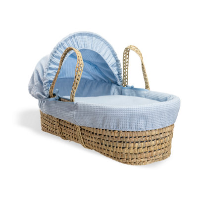 Clair de Lune Blue Waffle Palm Moses Basket With Natural Folding Stand