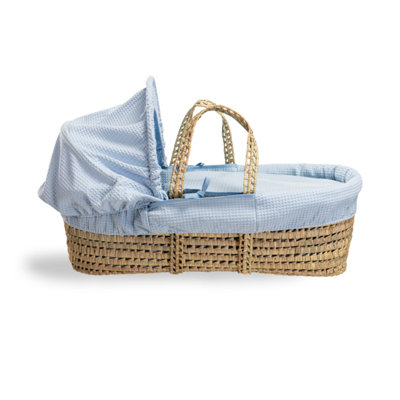 Clair de Lune Blue Waffle Palm Moses Basket With Natural Folding Stand