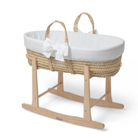 Clair de Lune Chelsea Palm Moses Basket - With Natural Rocking Stand