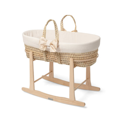 Clair de Lune Chelsea Palm Moses Basket - With Natural Rocking Stand