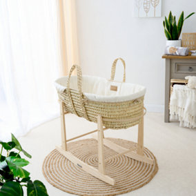 Clair de Lune Cream Organic Palm Moses Basket With Natural Rocking Stand