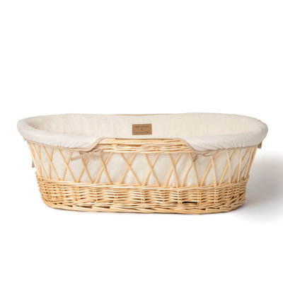 Clair de Lune Cream Organic Wicker Moses Basket - With Natural Rocking Stand