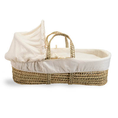 Clair de Lune Cream Waffle Palm Moses Basket With Natural Folding Stand