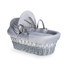 Clair de Lune Grey Dimple Grey Wicker Moses Basket With Grey Rocking Stand