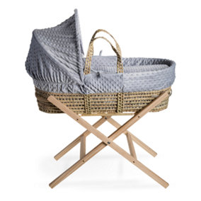 Clair de Lune Grey Dimple Palm Moses Basket With Natural Folding Stand