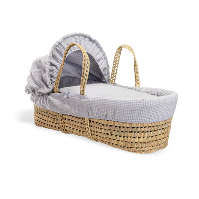 Clair de Lune Grey Waffle Palm Moses Basket With Natural Folding Stand