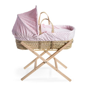 Clair de Lune Pink Dimple Palm Moses Basket With Natural Folding Stand