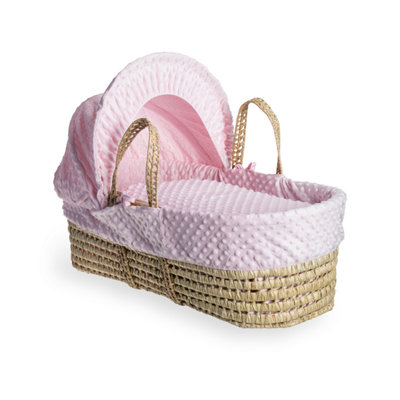 Clair de Lune Pink Dimple Palm Moses Basket With Natural Folding Stand