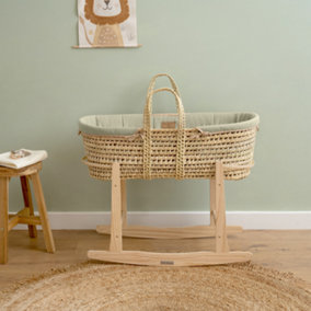 Clair de Lune Sage Organic Palm Moses Basket With Natural Rocking Stand