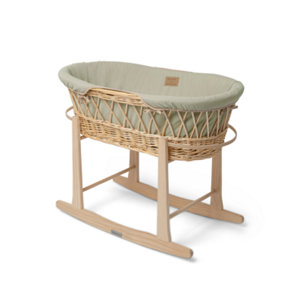 Clair de Lune Sage Organic Wicker Moses Basket - With Natural Rocking Stand