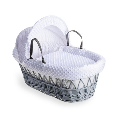 Clair de Lune White Dimple Grey Wicker Moses Basket With Grey Rocking Stand