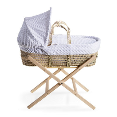 Clair de Lune White Dimple Palm Moses Basket With Natural Folding Stand