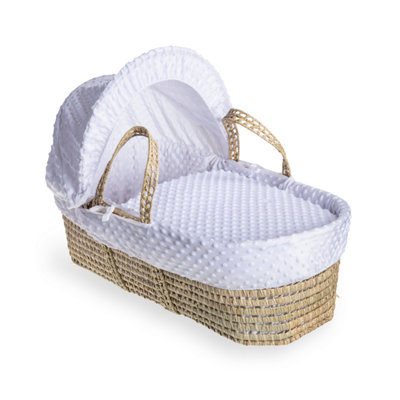 Clair de Lune White Dimple Palm Moses Basket With Natural Folding Stand