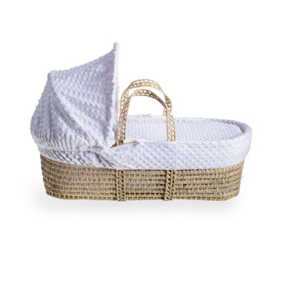 Clair de Lune White Dimple Palm Moses Basket With Natural Folding Stand