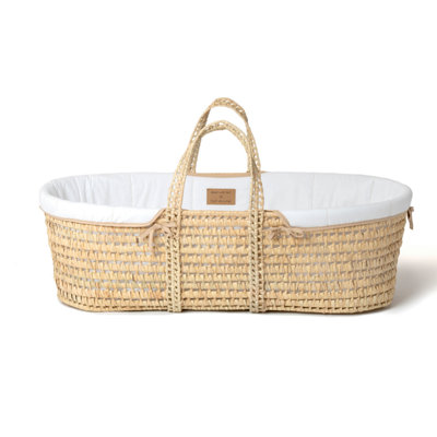 Clair de Lune White Organic Palm Moses Basket With Natural Rocking Stand