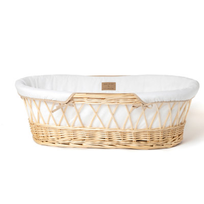 Clair de Lune White Organic Wicker Moses Basket - With Natural Rocking Stand