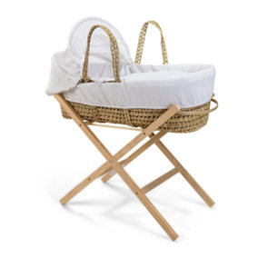 Clair de Lune White Waffle Palm Moses Basket With Natural Folding Stand