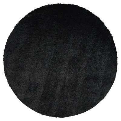 CLAIRE Round Shaggy Solid Color Plush Pile Black Area Rug 120 x 120 cm