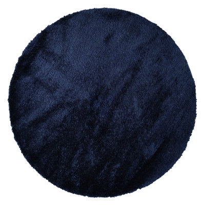 CLAIRE Round Shaggy Solid Color Plush Pile Cobalt Area Rug 120 x 120 cm