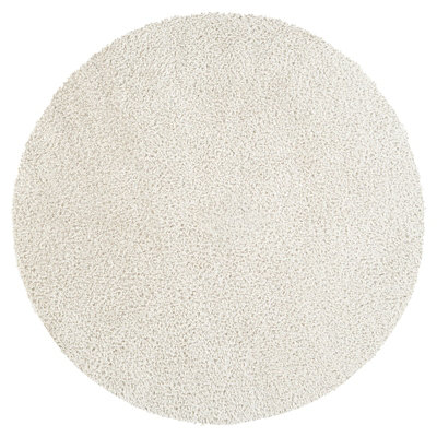 CLAIRE Round Shaggy Solid Color Plush Pile Light Grey Area Rug 120 x 120 cm