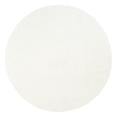 CLAIRE Round Shaggy Solid Color Plush Pile Off-White Area Rug 120 x 120 cm