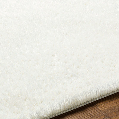 CLAIRE Round Shaggy Solid Color Plush Pile Off-White Area Rug 120 x 120 cm