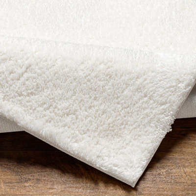 CLAIRE Round Shaggy Solid Color Plush Pile Off-White Area Rug 120 x 120 cm