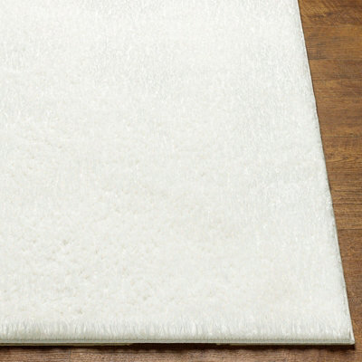 CLAIRE Round Shaggy Solid Color Plush Pile Off-White Area Rug 120 x 120 cm