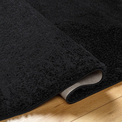 CLAIRE Shaggy Solid Color Plush Pile Black Area Rug 200 x 275 cm