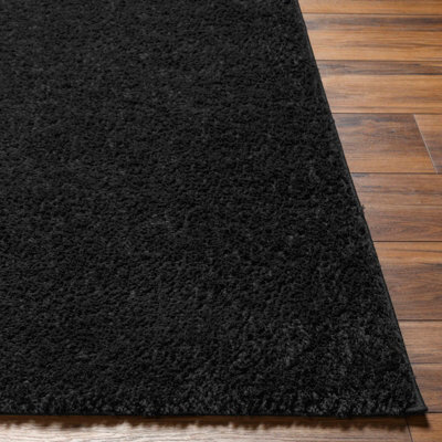 CLAIRE Shaggy Solid Color Plush Pile Black Area Rug 200 x 275 cm