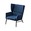CLARA WING BACK FABRIC OCCASIONAL LIVING ROOM BEDROOM LINEN MODERN ACCENT CHAIR ARMCHAIR (Blue)